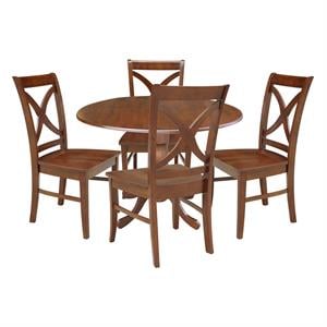 42 in. Dual Drop Leaf Table with 4 Cross Back Dining Chairs - 5 Piece Dining Set