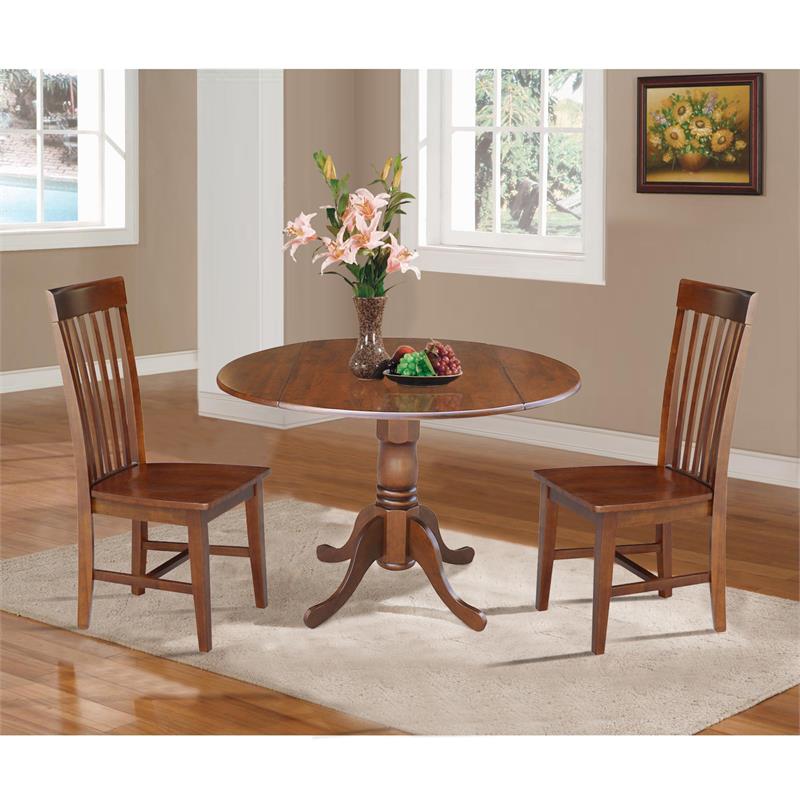 42 in. Dual Drop Leaf Table with 2 Slat Back Dining Chairs - 3 Piece Dining Set