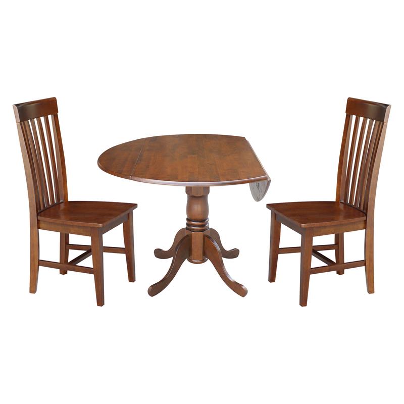 42 in. Dual Drop Leaf Table with 2 Slat Back Dining Chairs - 3 Piece Dining Set
