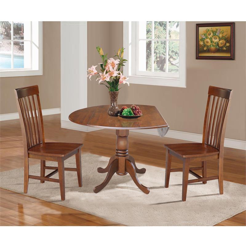 42 in. Dual Drop Leaf Table with 2 Slat Back Dining Chairs - 3 Piece Dining Set