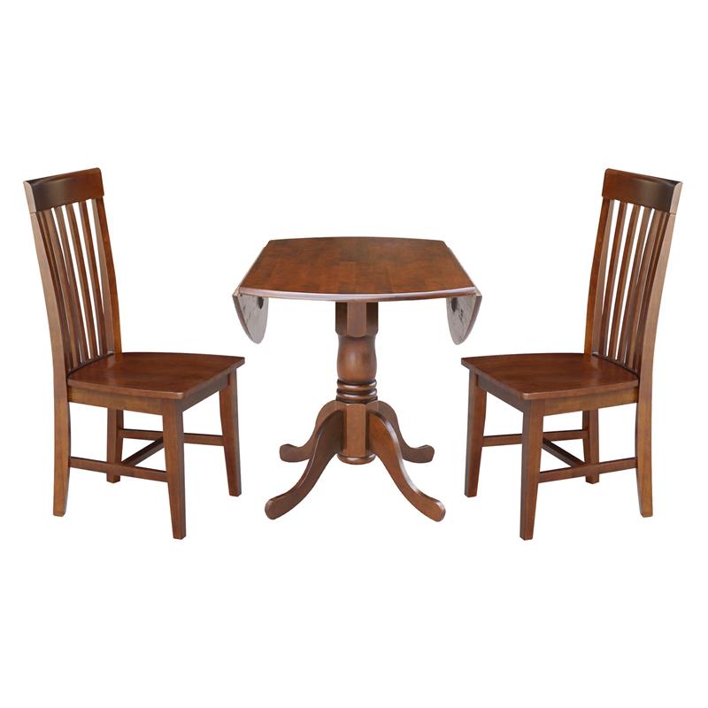 42 in. Dual Drop Leaf Table with 2 Slat Back Dining Chairs - 3 Piece Dining Set