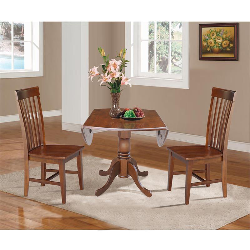 42 in. Dual Drop Leaf Table with 2 Slat Back Dining Chairs - 3 Piece Dining Set