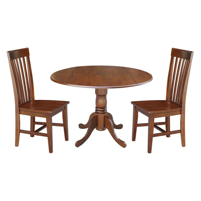42 in. Dual Drop Leaf Table with 2 Slat Back Dining Chairs - 3 Piece Dining Set