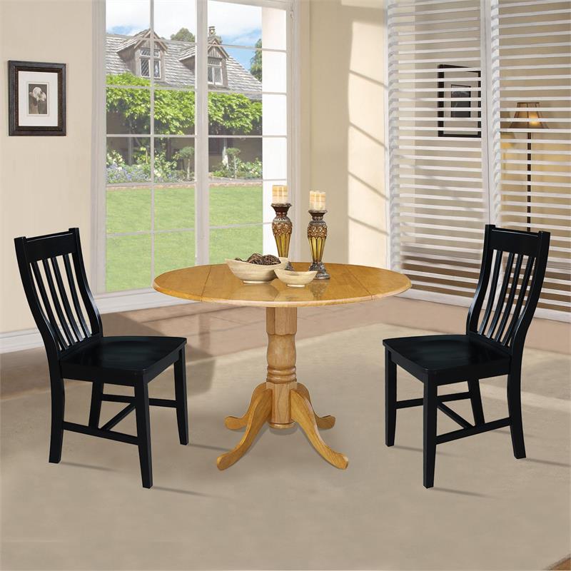 42 in. Dual Drop Leaf Table with 2 Slat Back Dining Chairs - 3 Piece Dining Set