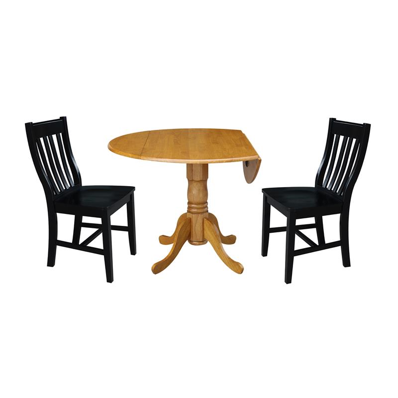 42 in. Dual Drop Leaf Table with 2 Slat Back Dining Chairs - 3 Piece Dining Set