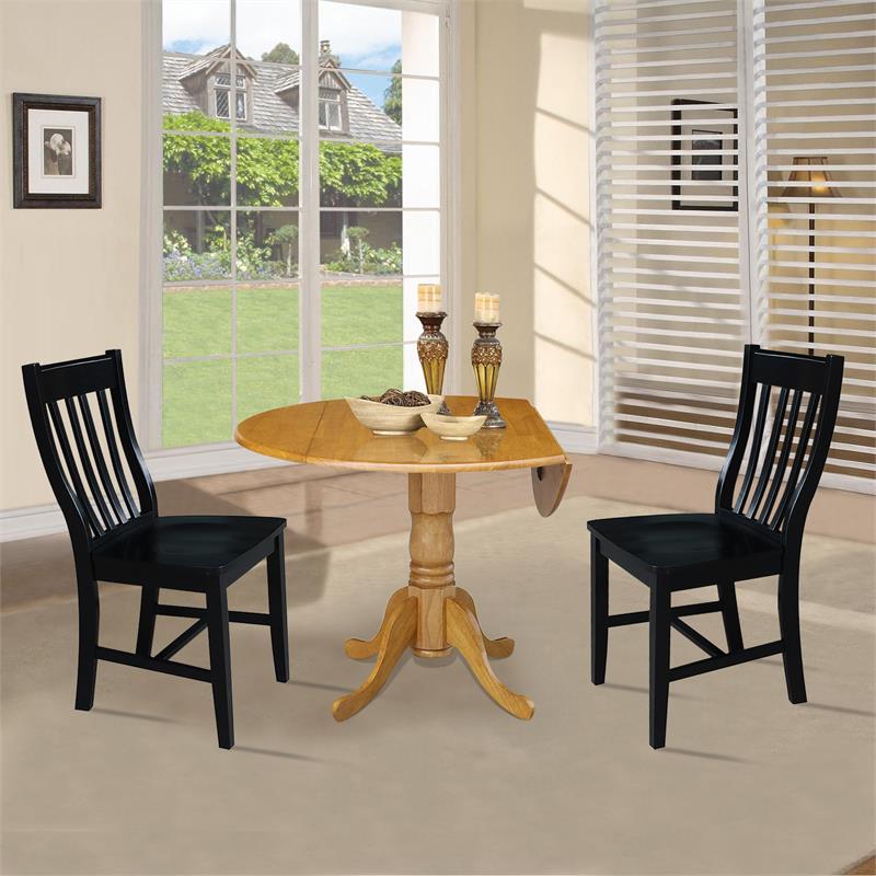 42 in. Dual Drop Leaf Table with 2 Slat Back Dining Chairs - 3 Piece Dining Set