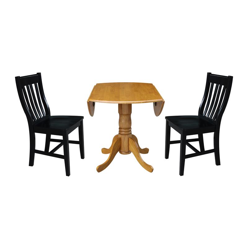 42 in. Dual Drop Leaf Table with 2 Slat Back Dining Chairs - 3 Piece Dining Set