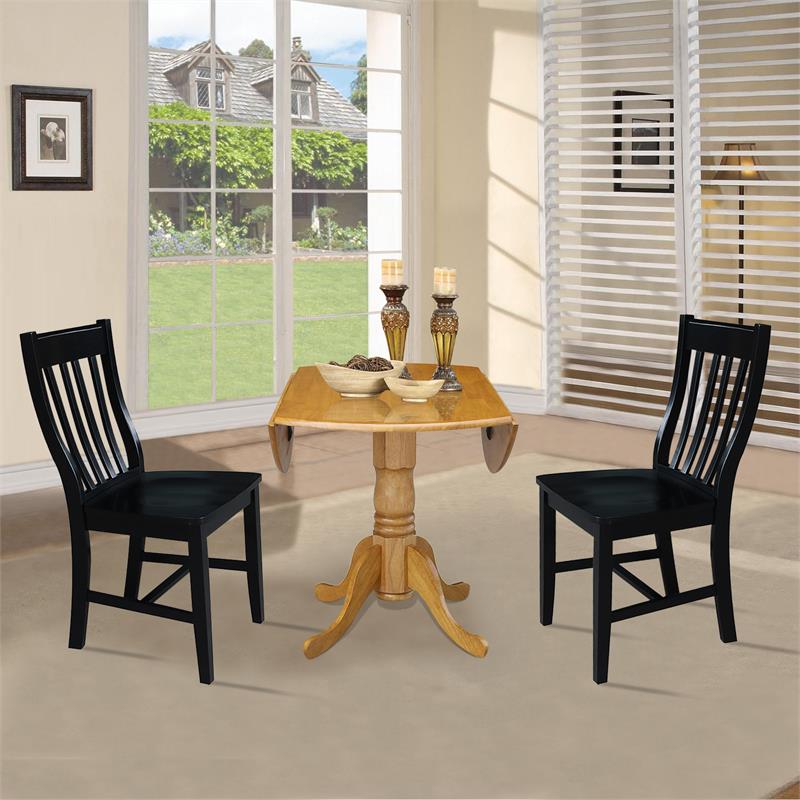 42 in. Dual Drop Leaf Table with 2 Slat Back Dining Chairs - 3 Piece Dining Set