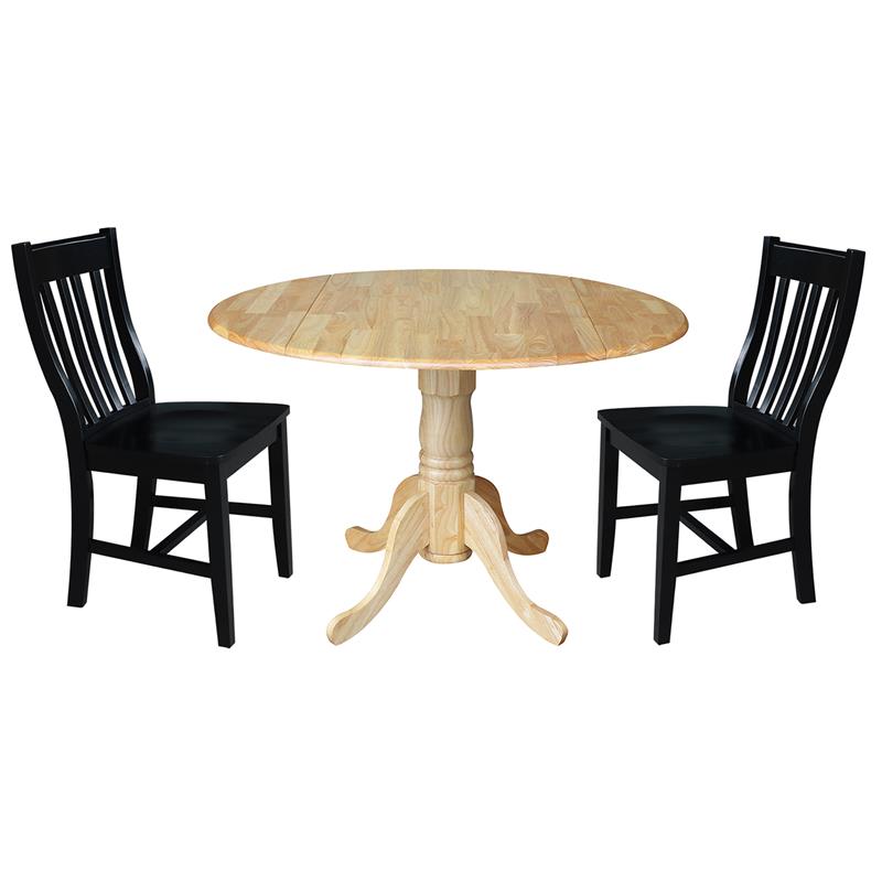 42 in. Dual Drop Leaf Table with 2 Slat Back Dining Chairs - 3 Piece Dining Set