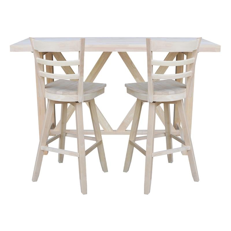 Bar Height Table With 2 Ladder Back Swivel Bar Stools - 30 in. Seat Height