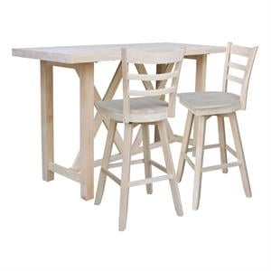 Bar Height Table With 2 Ladder Back Swivel Bar Stools - 30 in. Seat Height