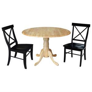 42 in. Dual Drop Leaf Table with 2 Cross Back Dining Chairs - 3 Piece Dining Set