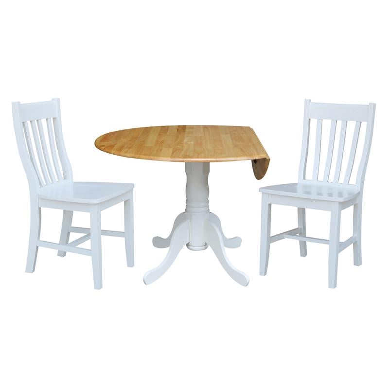 42 in. Dual Drop Leaf Table with 2 Slat Back Dining Chairs - 3 Piece Dining Set