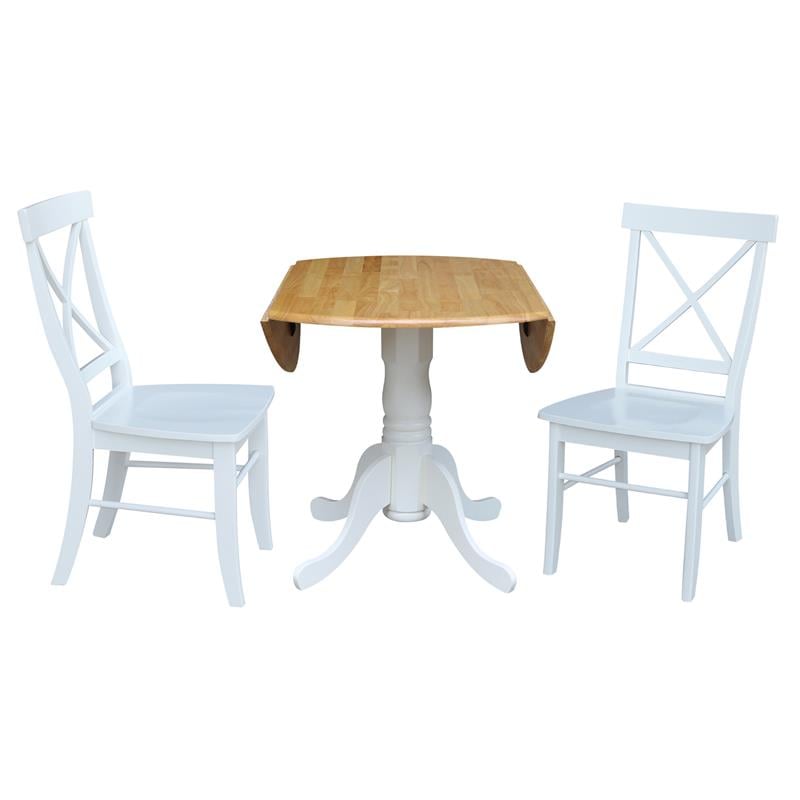 42 in. Dual Drop Leaf Table with 2 Cross Back Dining Chairs - 3 Piece Dining Set
