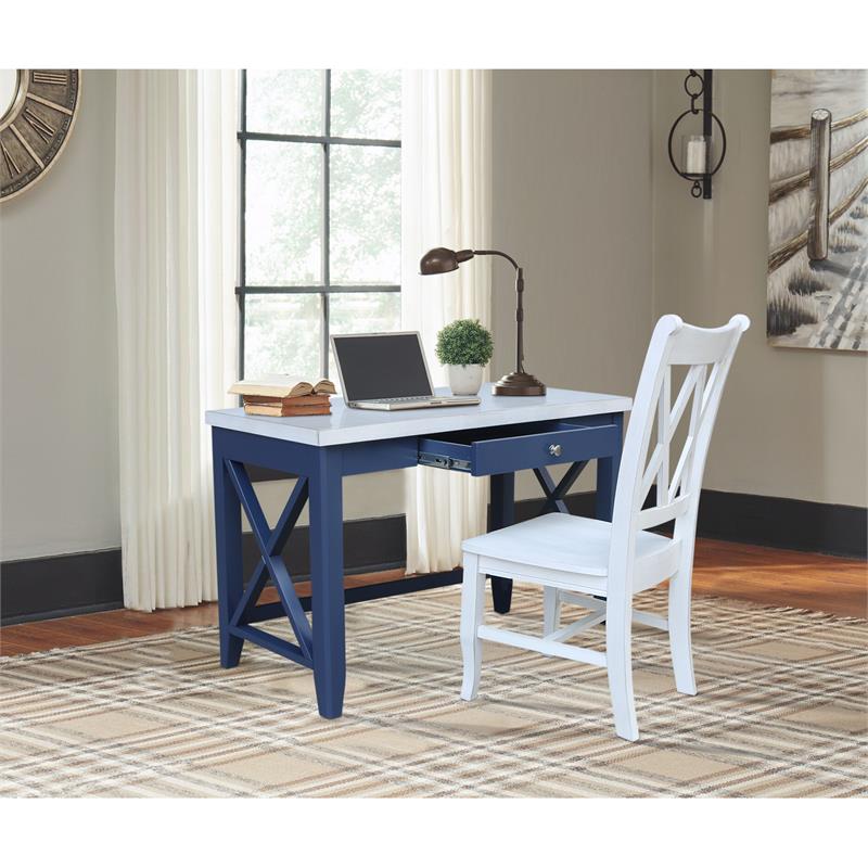Hampton Wood Desk With Double XX Back Chair in Blue and Antiqued Chalk