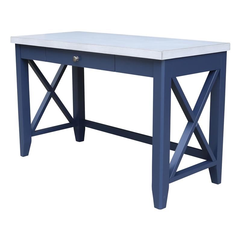 Hampton Wood Desk With Double XX Back Chair in Blue and Antiqued Chalk
