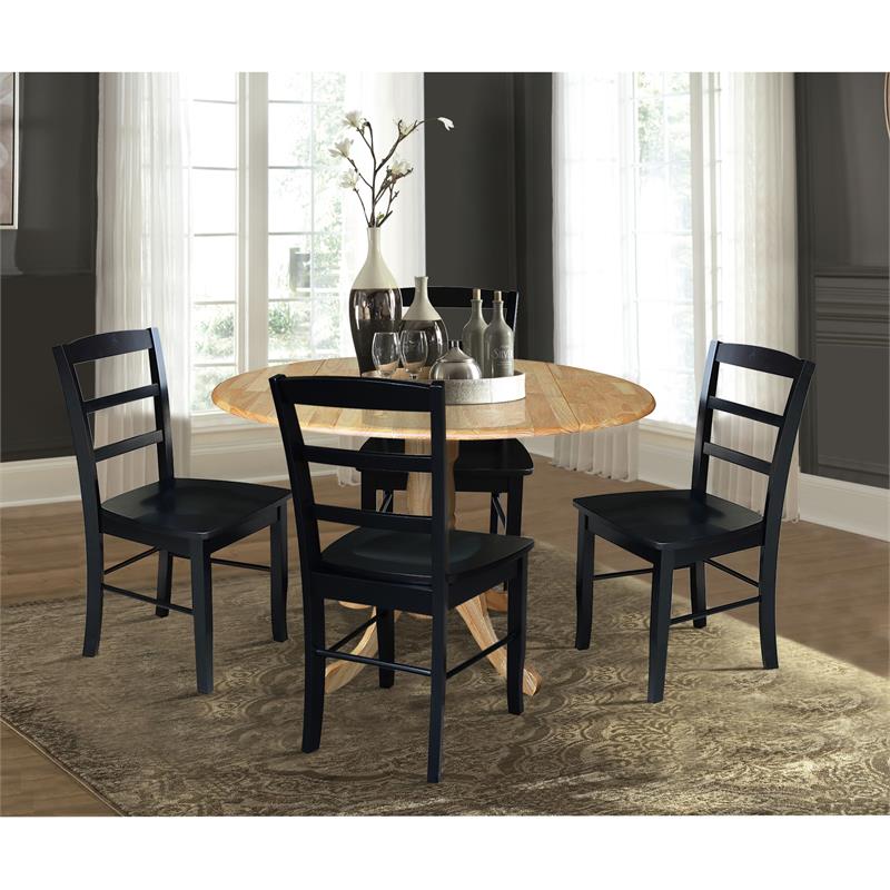 42 in Dual Drop Leaf Table with 4 Ladder Back Dining Chairs - 5 Piece Dining Set