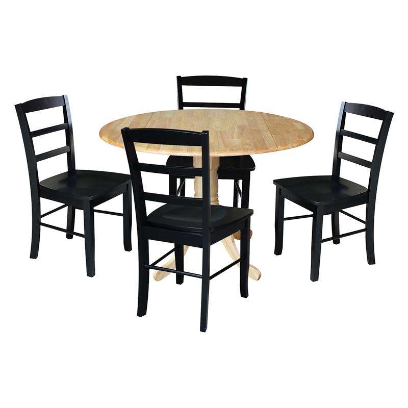 42 in Dual Drop Leaf Table with 4 Ladder Back Dining Chairs - 5 Piece Dining Set