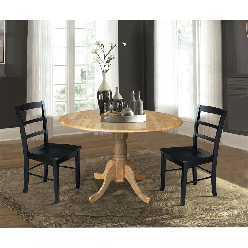 42 in Dual Drop Leaf Table with 2 Ladder Back Dining Chairs - 3 Piece Dining Set