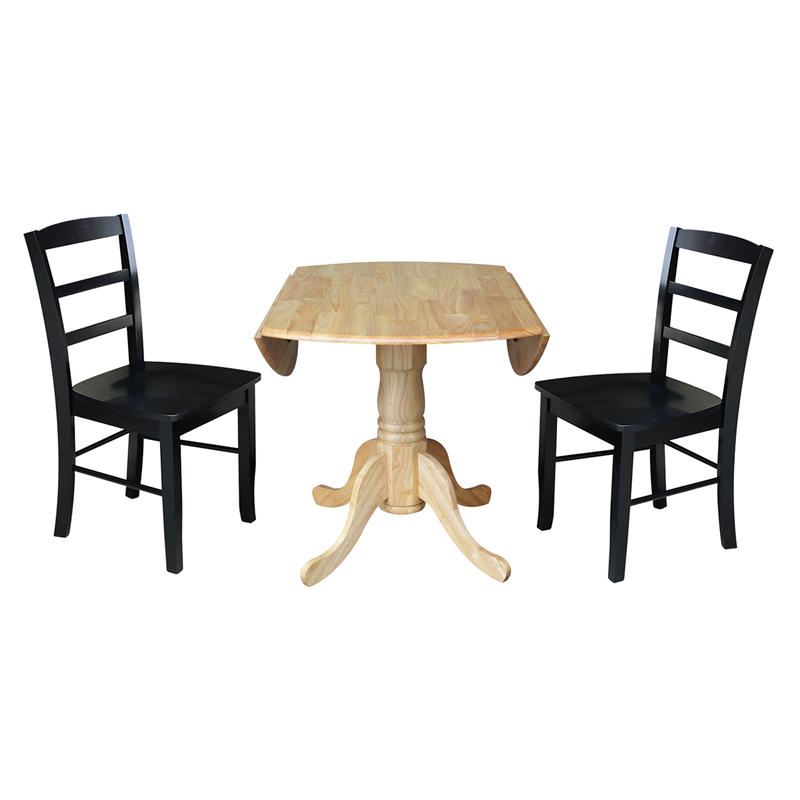42 in Dual Drop Leaf Table with 2 Ladder Back Dining Chairs - 3 Piece Dining Set