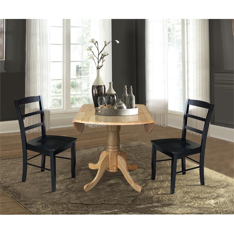 42 in Dual Drop Leaf Table with 2 Ladder Back Dining Chairs - 3 Piece Dining Set