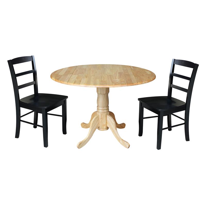 42 in Dual Drop Leaf Table with 2 Ladder Back Dining Chairs - 3 Piece Dining Set