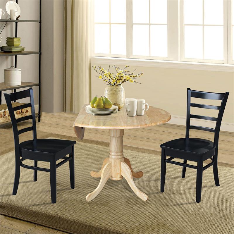 42 in Dual Drop Leaf Table with 2 Ladder Back Dining Chairs - 3 Piece Dining Set