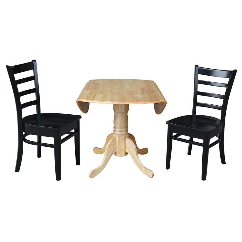 42 in Dual Drop Leaf Table with 2 Ladder Back Dining Chairs - 3 Piece Dining Set