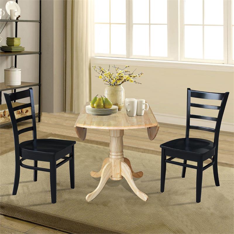 42 in Dual Drop Leaf Table with 2 Ladder Back Dining Chairs - 3 Piece Dining Set