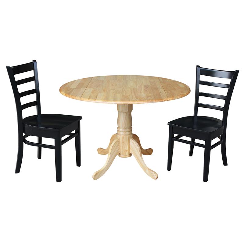 42 in Dual Drop Leaf Table with 2 Ladder Back Dining Chairs - 3 Piece Dining Set