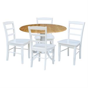 42 in Dual Drop Leaf Table with 4 Ladder Back Dining Chairs - 5 Piece Dining Set