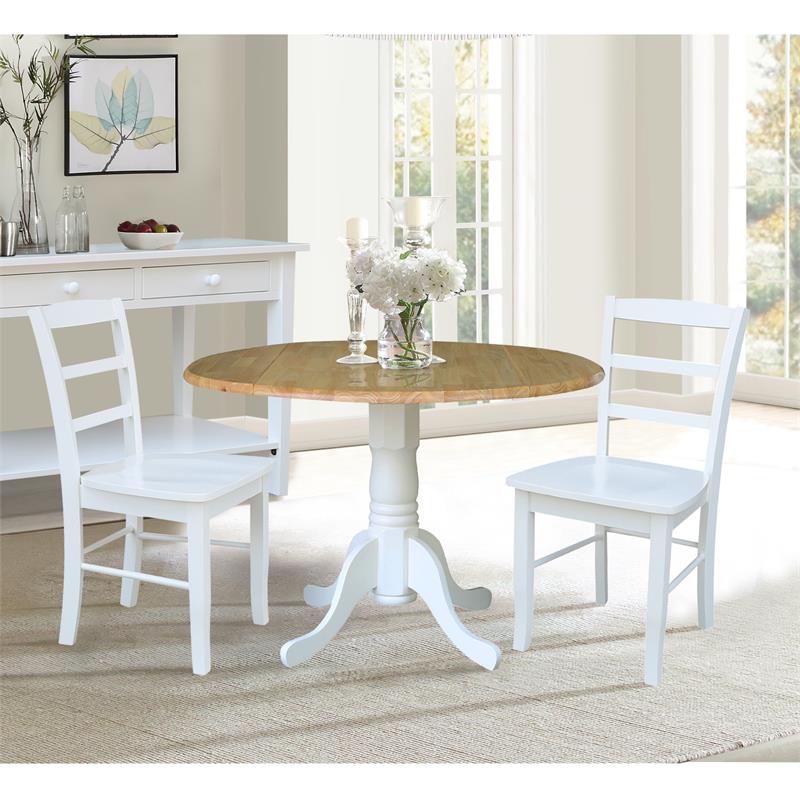 42 in Dual Drop Leaf Table with 2 Ladder Back Dining Chairs - 3 Piece Dining Set