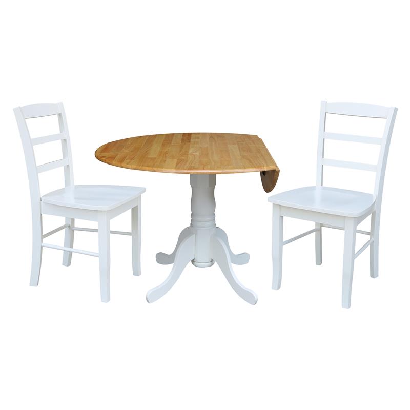 42 in Dual Drop Leaf Table with 2 Ladder Back Dining Chairs - 3 Piece Dining Set