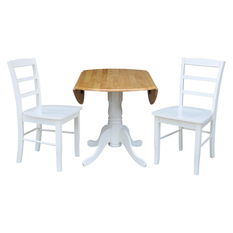 42 in Dual Drop Leaf Table with 2 Ladder Back Dining Chairs - 3 Piece Dining Set