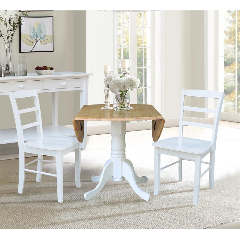 42 in Dual Drop Leaf Table with 2 Ladder Back Dining Chairs - 3 Piece Dining Set