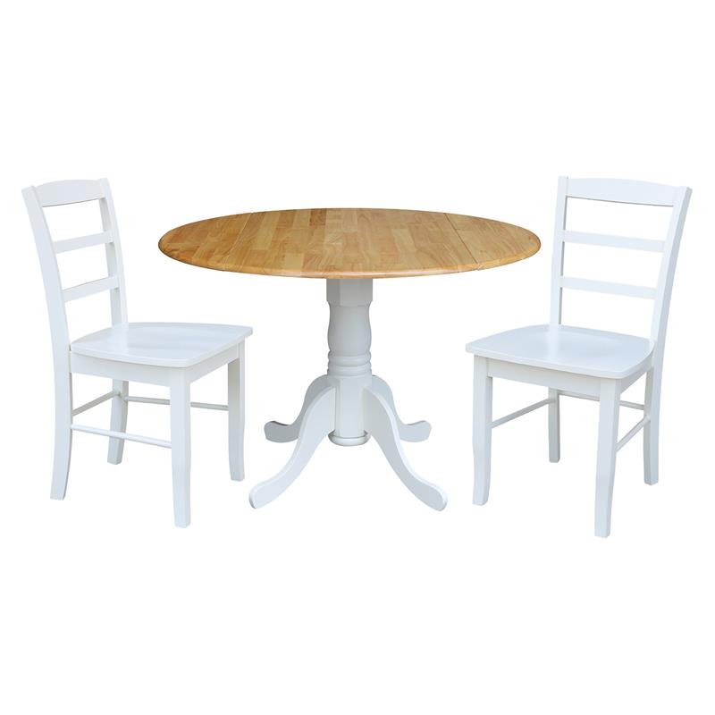 42 in Dual Drop Leaf Table with 2 Ladder Back Dining Chairs - 3 Piece Dining Set