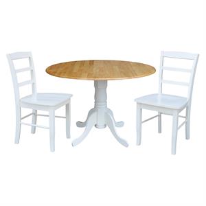 42 in Dual Drop Leaf Table with 2 Ladder Back Dining Chairs - 3 Piece Dining Set