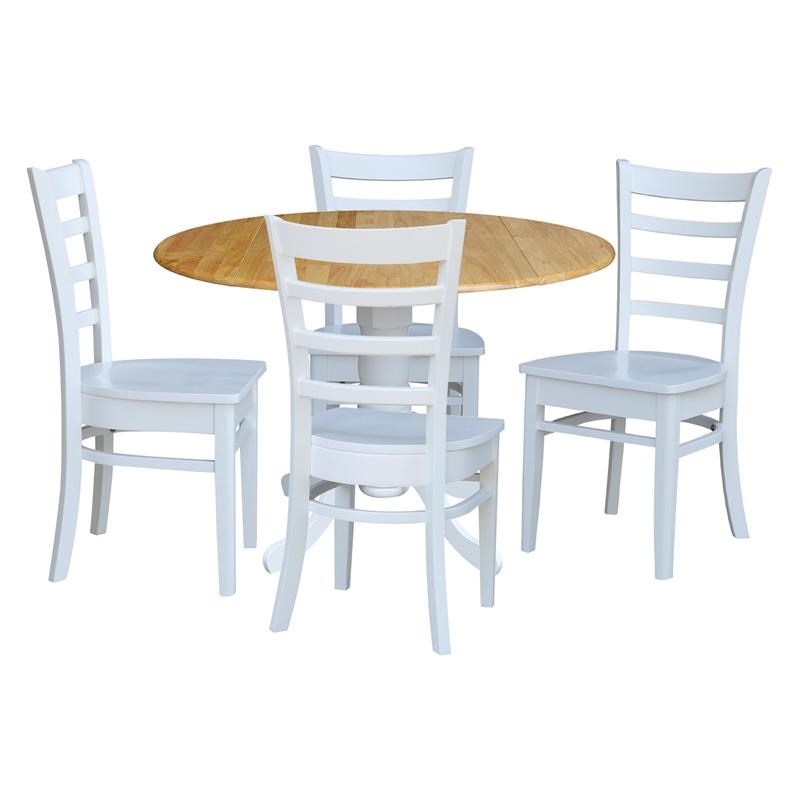 42 in Dual Drop Leaf Table with 4 Ladder Back Dining Chairs - 5 Piece Dining Set