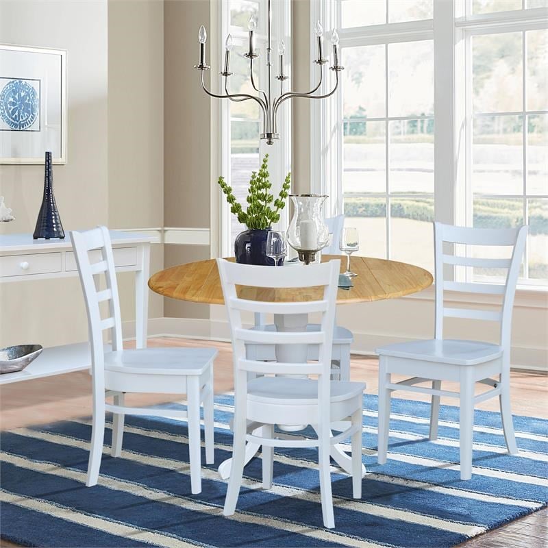 42 in Dual Drop Leaf Table with 4 Ladder Back Dining Chairs - 5 Piece Dining Set