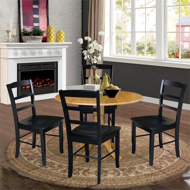 42 in Dual Drop Leaf Table with 4 Ladder Back Dining Chairs - 5 Piece Dining Set