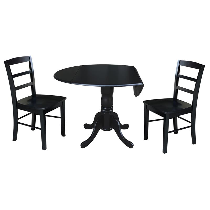 42 in Dual Drop Leaf Table with 2 Ladder Back Dining Chairs - 3 Piece Dining Set