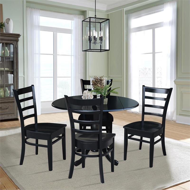 42 in Dual Drop Leaf Table with 4 Ladder Back Dining Chairs - 5 Piece Dining Set