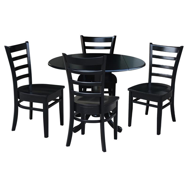 42 in Dual Drop Leaf Table with 4 Ladder Back Dining Chairs - 5 Piece Dining Set