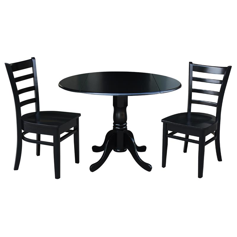42 in Dual Drop Leaf Table with 2 Ladder Back Dining Chairs - 3 Piece Dining Set