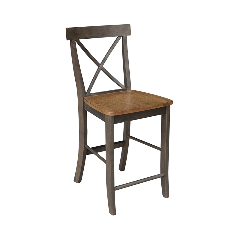 X-Back Solid Wood CounterHeight Stool in Hickory/Washed Coal