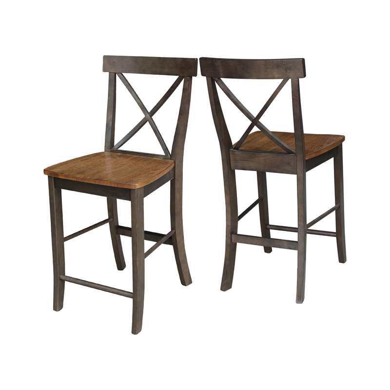X-Back Solid Wood CounterHeight Stool in Hickory/Washed Coal
