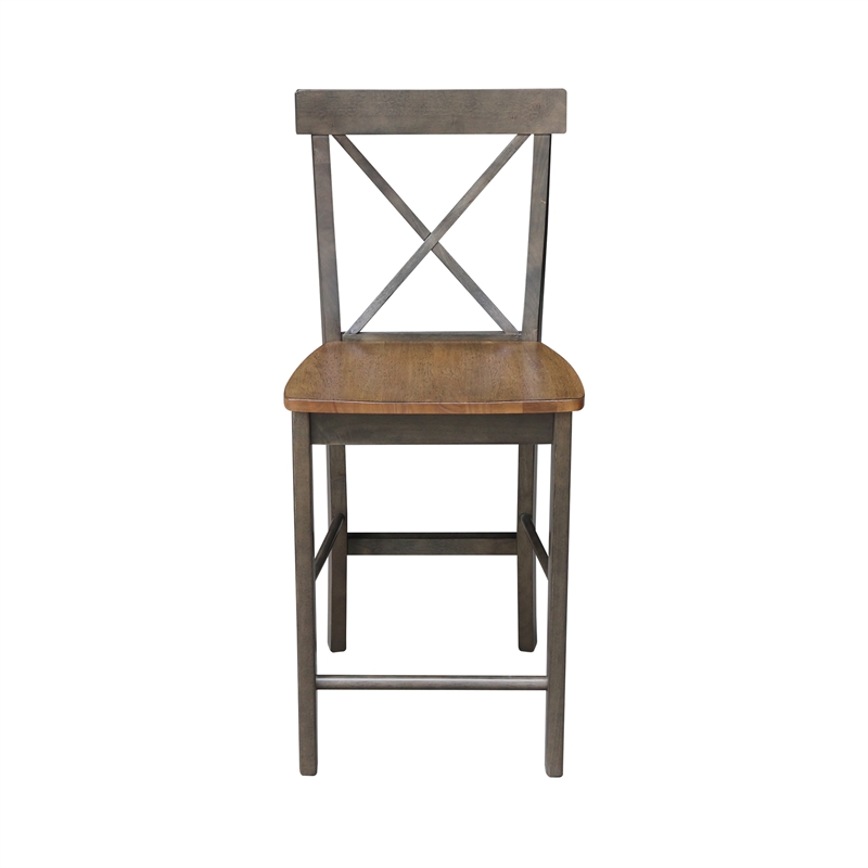 X-Back Solid Wood CounterHeight Stool in Hickory/Washed Coal