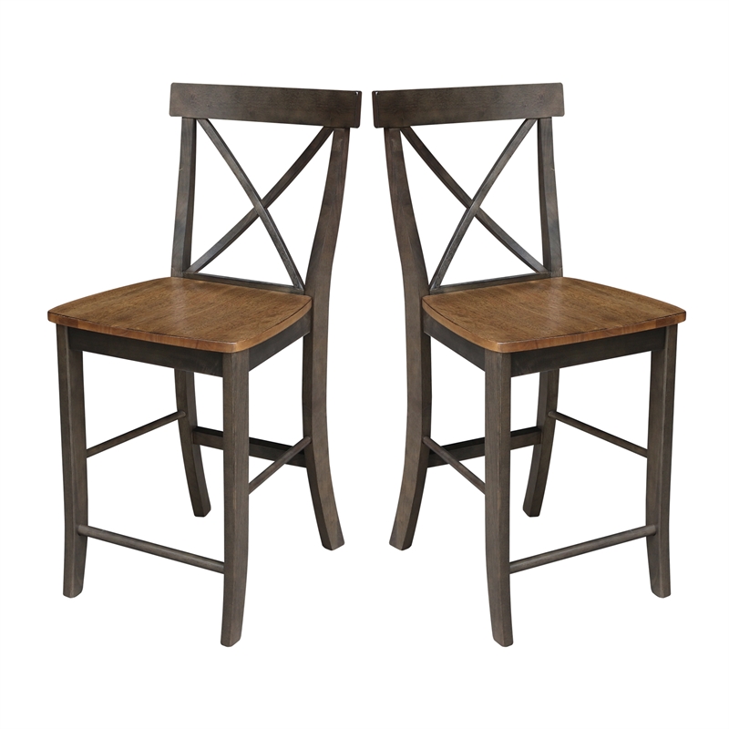X-Back Solid Wood CounterHeight Stool in Hickory/Washed Coal