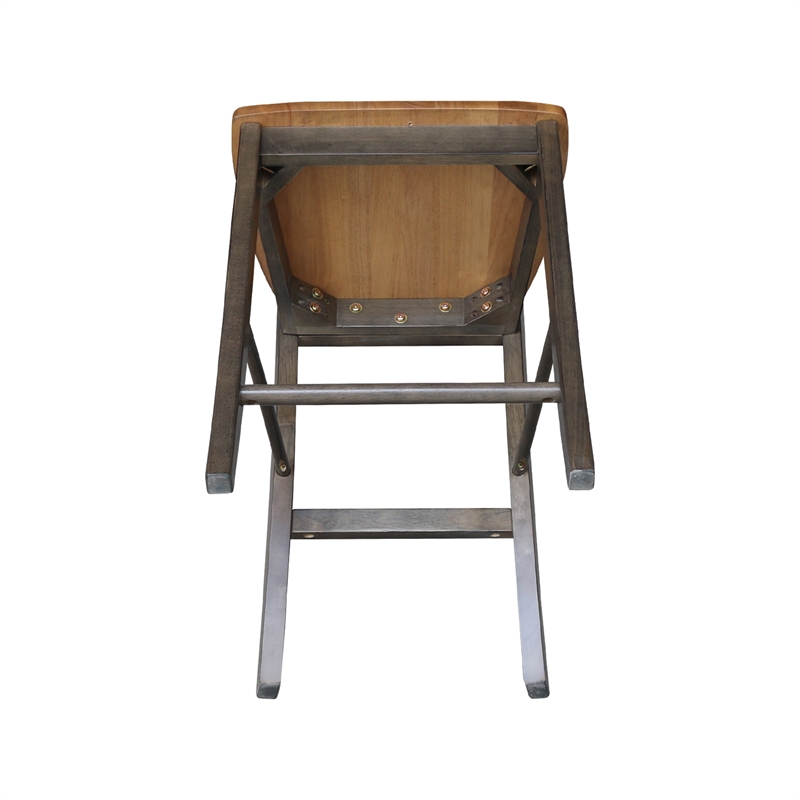 X-Back Solid Wood CounterHeight Stool in Hickory/Washed Coal
