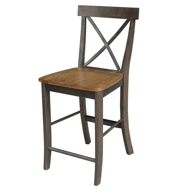 X-Back Solid Wood CounterHeight Stool in Hickory/Washed Coal